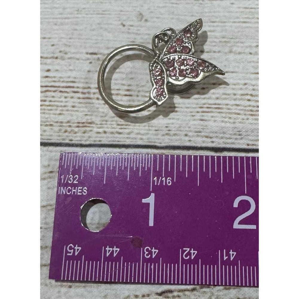 VTG Magnetic Eye Glass Holder Attach to Clothing Pink Butterfly Rhinestones Tb12